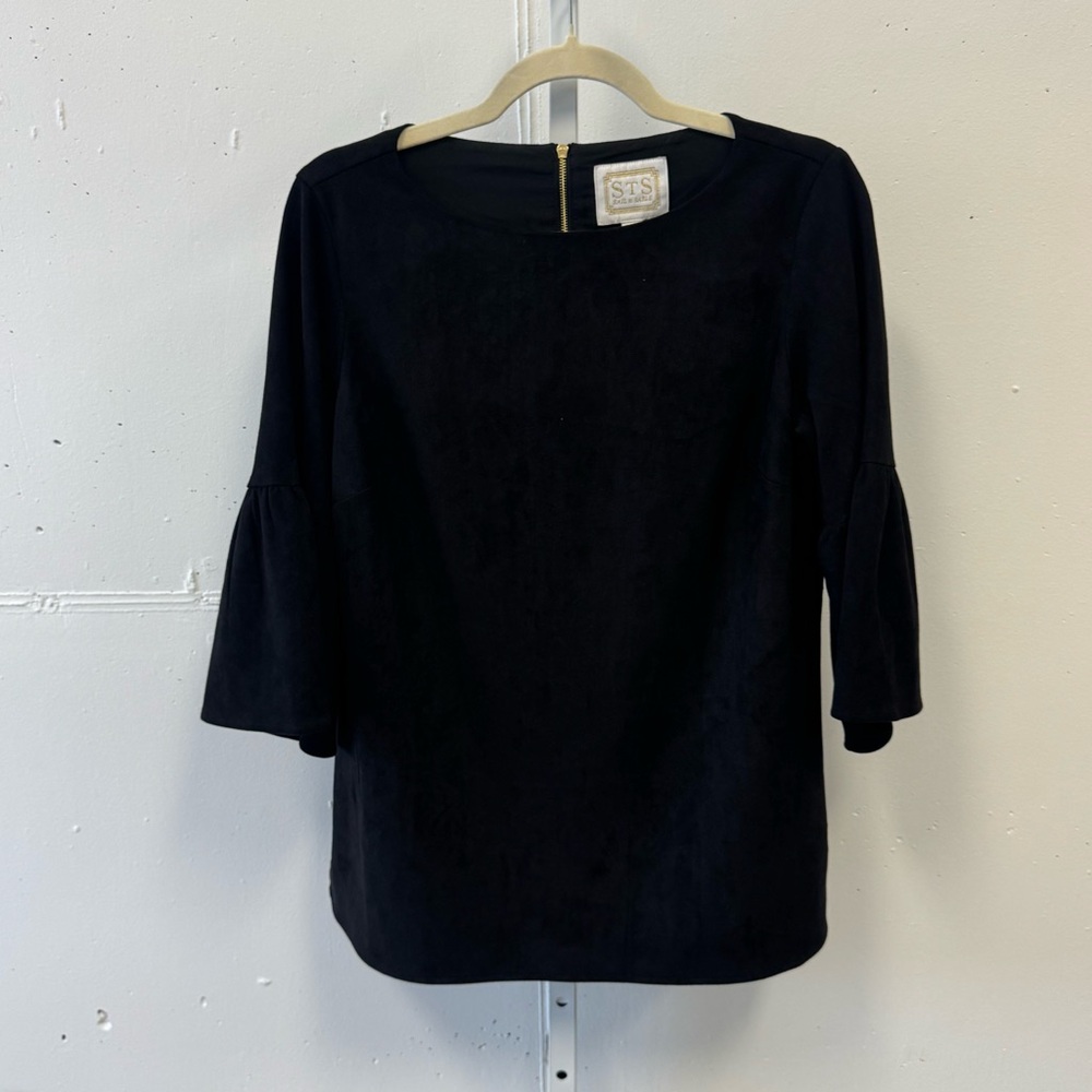 NWT Sail to Sable Faux Suede Brushed Bell Sleeve Minimalist Blouse Too Blk Large